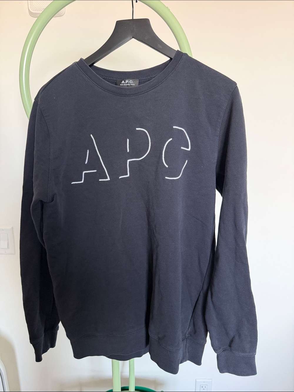 A.P.C. Black Crewneck with White Outline Logo